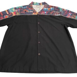 Third Rail Casino Print Bowling Shirt Mens Sz L  Vintage Black w/AOP Las Vegas